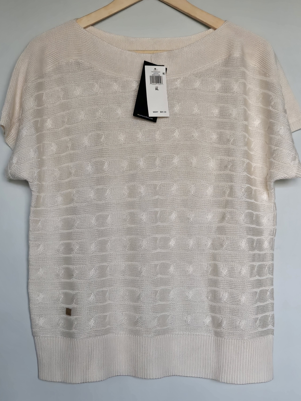 Ralph Lauren Cream White Short-Sleeve Scoop Neck Knit Sweater (Green Lable) NWT
